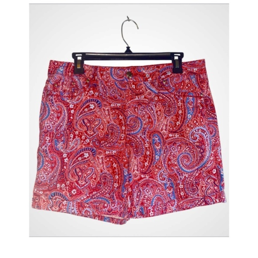 Bandolino Red White & Blue Paisley Patriotic High Waist Modest 6” Shorts 10